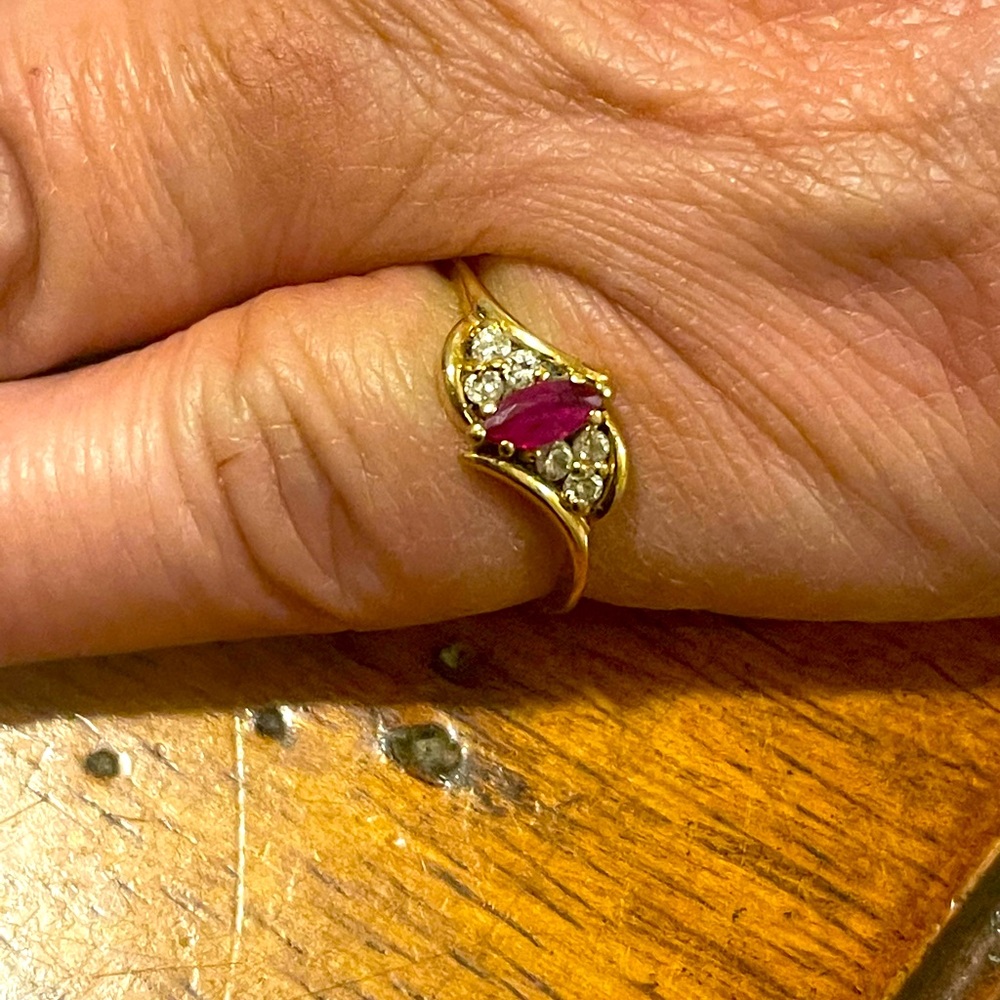 14K Yellow Gold Marquise Ruby Diamond Ring